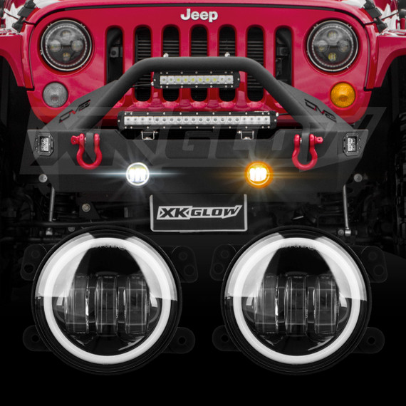 LED Fog Light Kit for Jeep Wrangler JK with White and Amber Halo