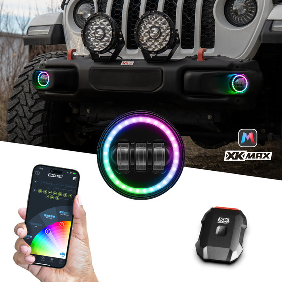 XKmax 4" LED Fog light Kit for Jeep JK, JL & JT | RGB Chasing Halo & App Control