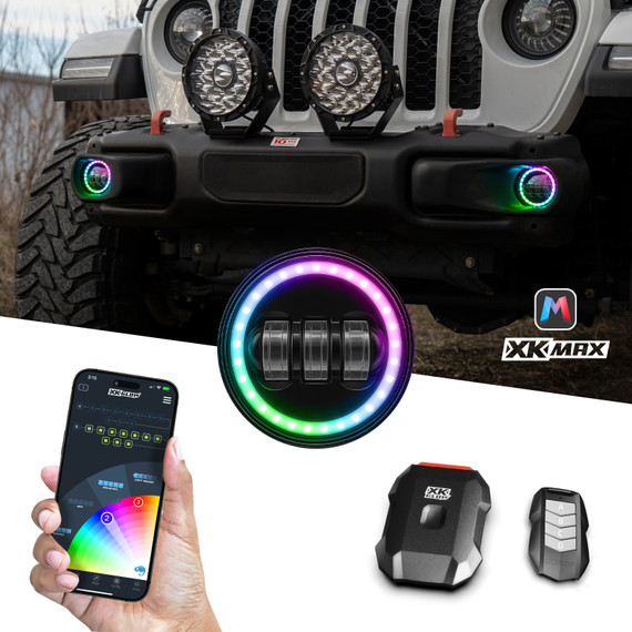 XKmax 4" LED Fog light Kit for Jeep JK, JL & JT | RGB Chasing Halo & App Control