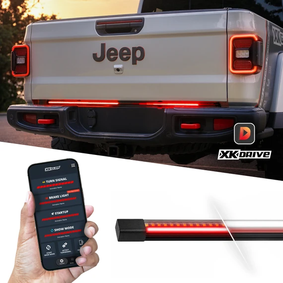 XKdrive App-Controlled Truck Tailgate LED Light Bar w/ Sequential Turn Signal, Startup Animation + Show Mode For Jeep Gladiator