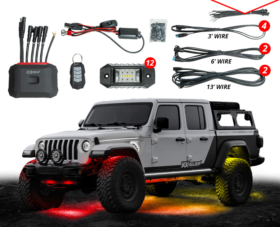 XKmax RGBW LED Rock Lights with Color Chasing | XKGLOW
