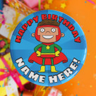 Personalised Happy Birthday Hero Boy Badge Personalised Happy Birthday Hero Boy Badge
