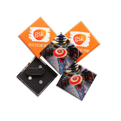 Custom Made Badges 50mm x 50mm Diamond with Magnetic Fastener