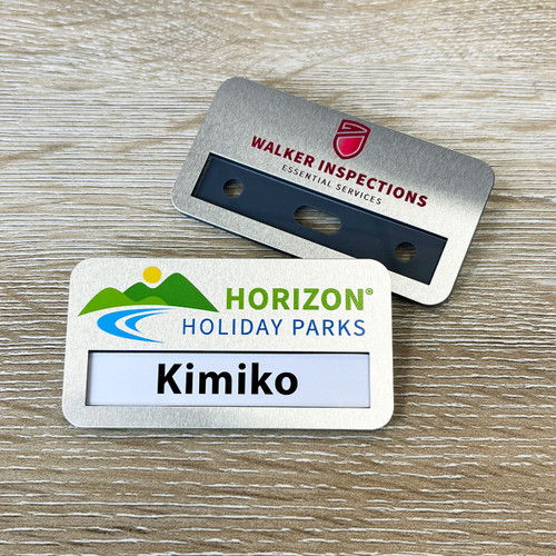 Reusable Name Badge with paper name insert 72 x 38mm Brushed Silver