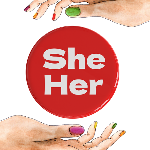 She Her Pronoun Badges 32mm Badges Red