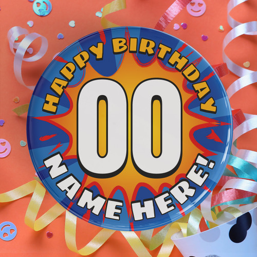 Personalised Happy Birthday Age Badge - Blue
