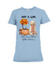 Just A Girl Who Loves Fall and Golden Retriever Short Sleeve T-shirt | For Men and Women | Gifteland.com