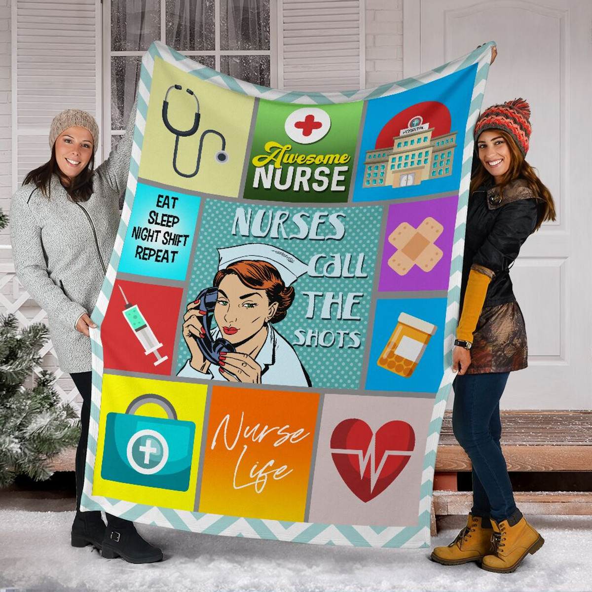 [Customized] Awesome NURSE LIFE BLANKET | Cozy Premium Fleece Sherpa Woven Blanket| Best gift for Nurses Healthcare workers