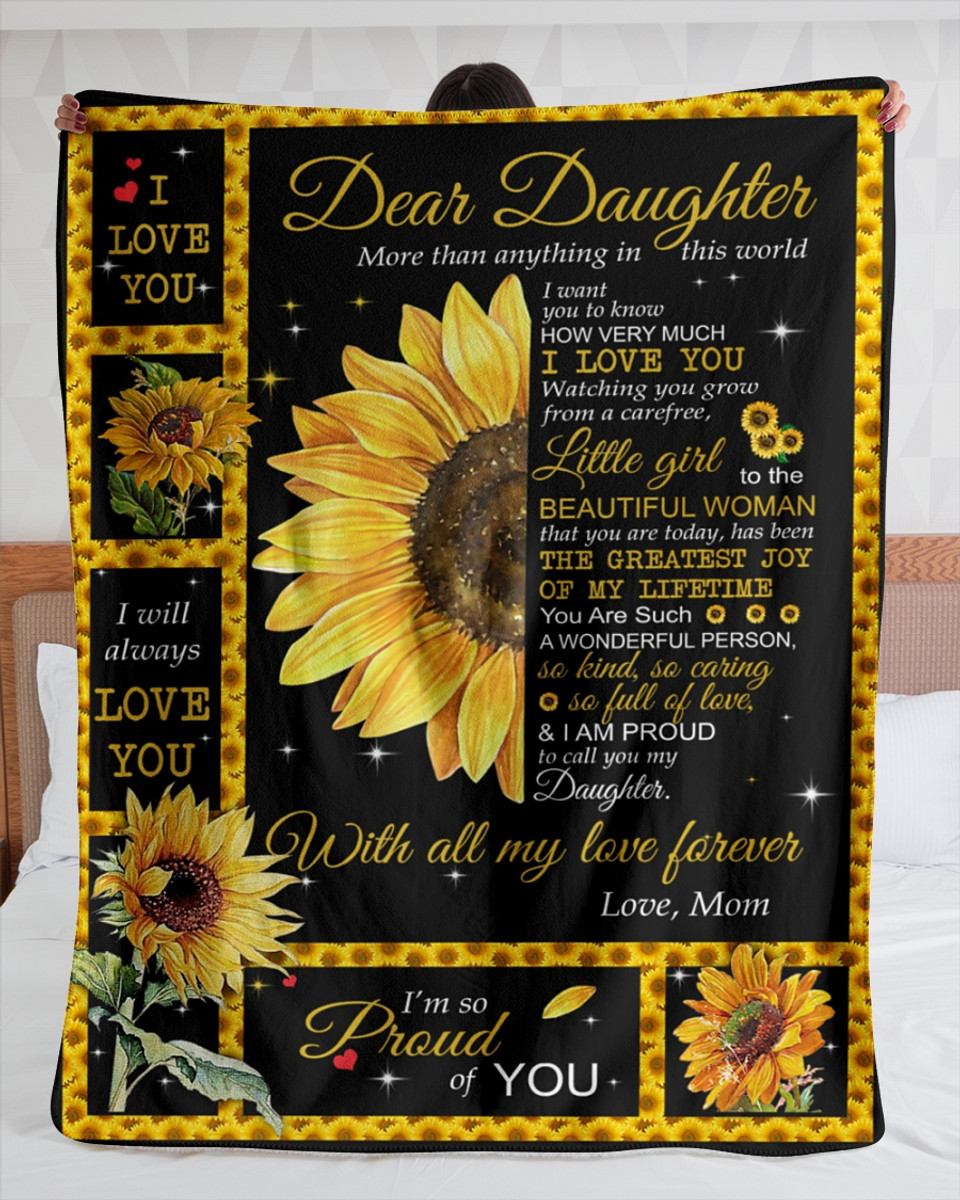 [Customized] Dear Daughter I Love you sunflower BLANKET | Cozy Premium Fleece Sherpa Woven Blanket| Best gift for Daughters