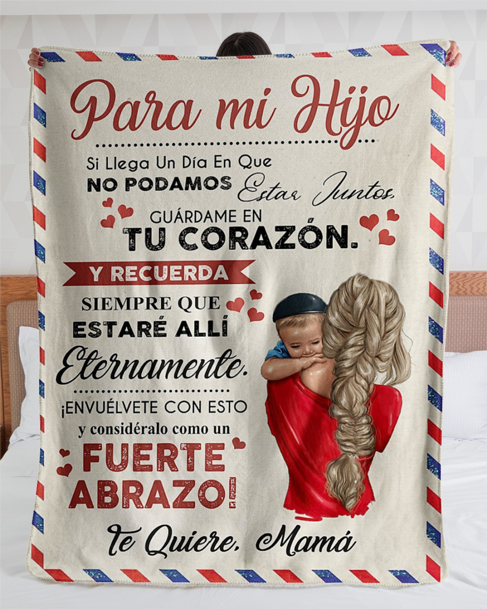 [Customized] Por Avion Carta Para Mi Hijo Te Quiere Mama| Cozy Premium Fleece Sherpa Woven Blanket