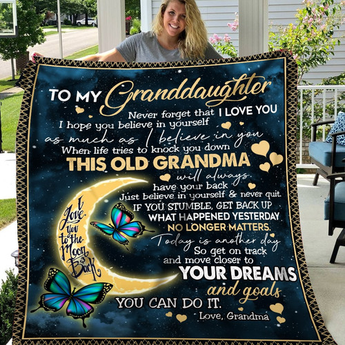 [Customized] To my granddaughter I love you to the Moon and Back from Grandma Butterfly| Cozy Premium Fleece Sherpa Woven Blanket