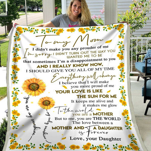 [Customized] To My Mom from Daughter you are my sunshine sunflower | Cozy Premium Fleece Sherpa Woven Blanket| Best gift for Moms, Mother's day gifts