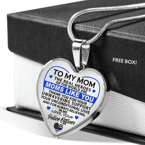 [Customized] Message Necklace: To police officer Mom Thank you for your unconditional love Pedant Necklace| Best gift for Moms, perfect Mother's Day |Gifteland