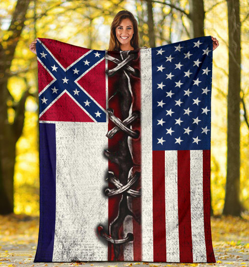 [Customized]  Southern and America Flag| Cozy Premium Fleece Sherpa Woven Blanket