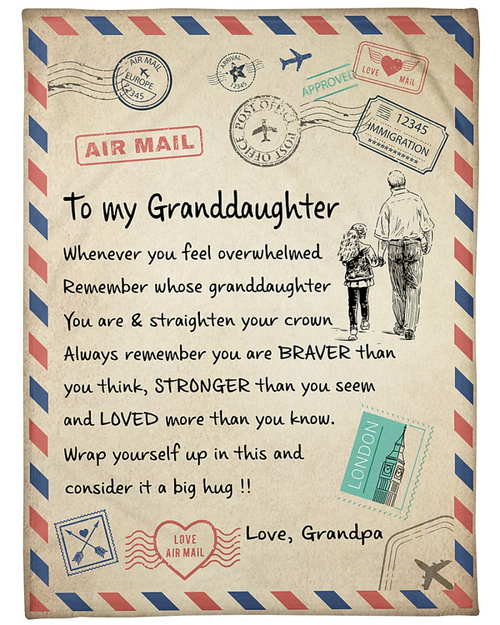 [Customized] A Letter To Granddaughter From Grandpa London| Cozy Premium Fleece Sherpa Woven Blanket
