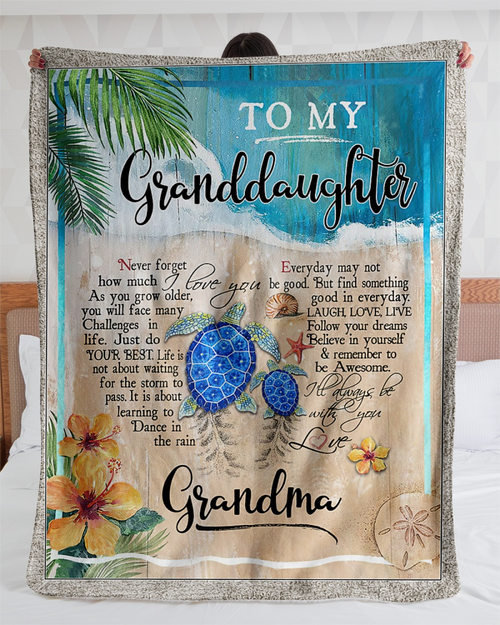 [Customized] To My Granddaughter Love From Grandma Turtles| Cozy Premium Fleece Sherpa Woven Blanket