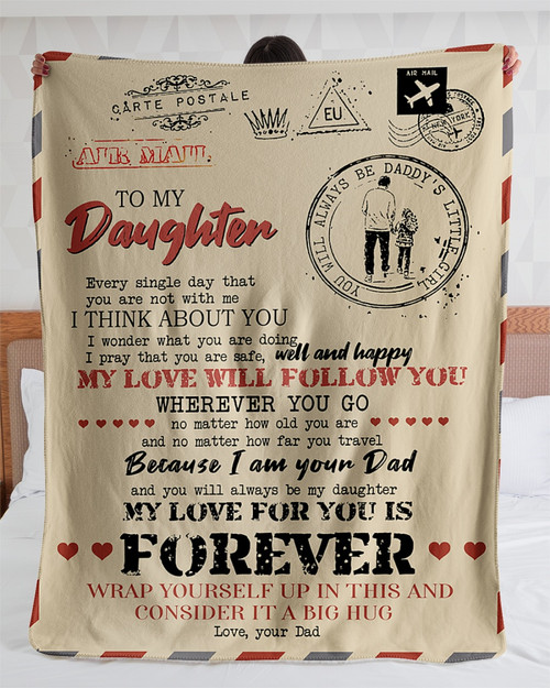 [Customized] A Letter To Daughter Love From Dad| Cozy Premium Fleece Sherpa Woven Blanket