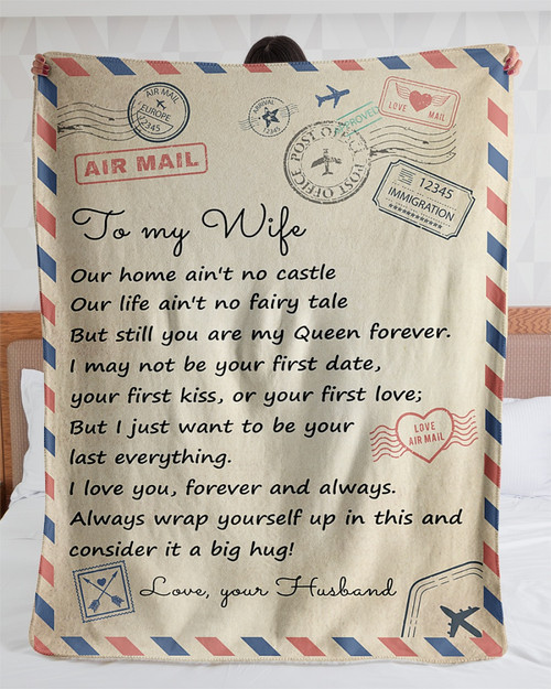 [Customized] A Letter To Wife Big Hug From Husband| Cozy Premium Fleece Sherpa Woven Blanket