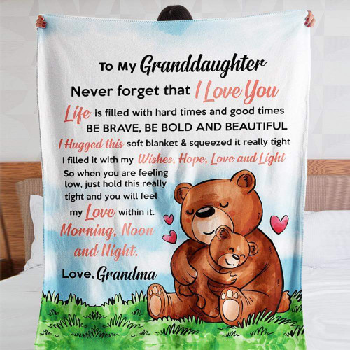 Customized To My Granddaughter Puppy Bear I Love You| Cozy Premium Fleece Sherpa Woven Blanket