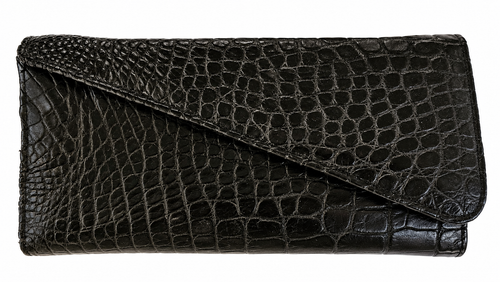 Gator World Black Alligator French Clutch Wallet closed front view