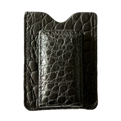 Genuine Alligator Card Holder Money Clip — Café Noir
