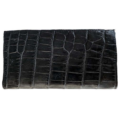 Genuine Alligator Executive Check Wallet — Café Noir exterior folded