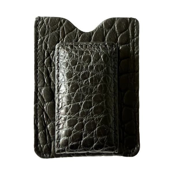 Genuine Alligator Card Holder Money Clip — Café Noir