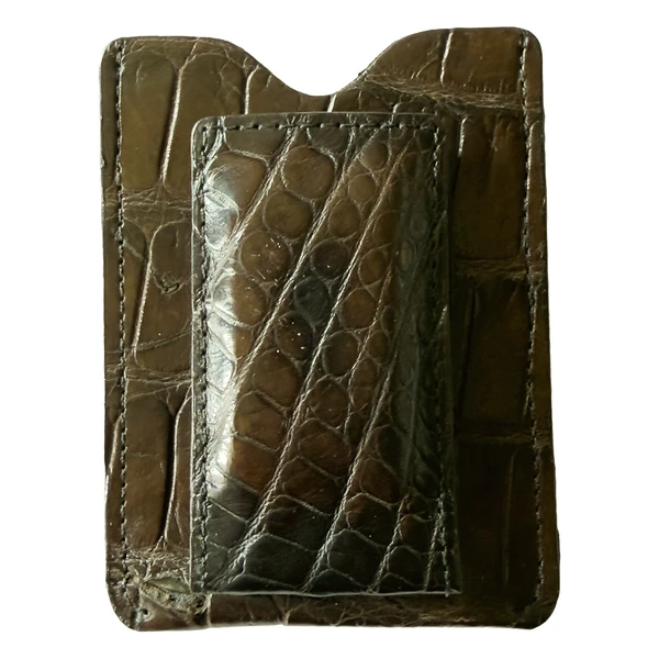 Genuine Alligator Card Holder Money Clip — Chicory Brown