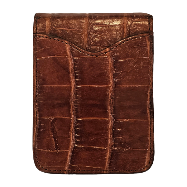 Genuine Alligator Front Pocket Clip Wallet - Bayou Cognac exterior