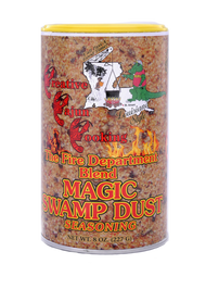 Fire Department Blend Magic Swamp Dust--8 oz can
This is the spicy version of Magic Swamp Dust. You won’t need the Fire Hose after eating it, but it’s got a nice kick to it.  All the same great flavor with only 6% sodium.