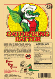 Gator Wing Batter - Frying batter mix No MSG
You'll be flying high with this great batter - This batter is not only designed for alligator, but also chicken wings, vegetables (like eggplant, squash, green tomatoes, and etc.) shrimp, and oysters!  It is a flour based, low sodium (1%), and no MSG.  Great to fry nearly anything!