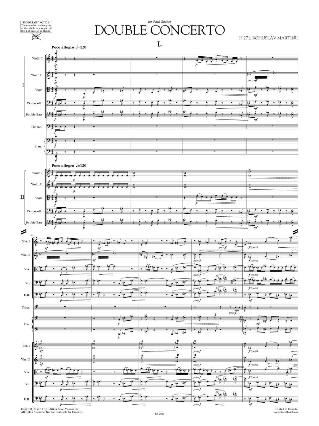 Martinu Double Concerto for 2 String Orchestras, Piano and Timpani