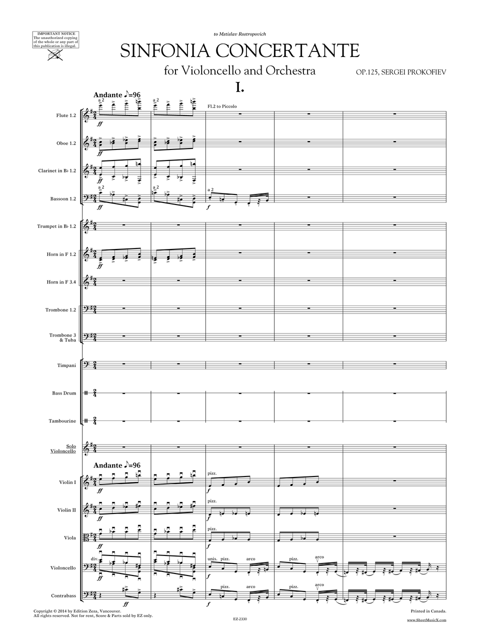 Prokofiev Sinfonia Concertante Op.125 Scores & Parts for Orchestra