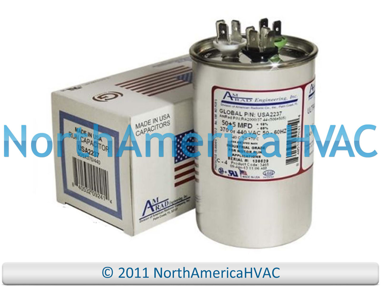 50//5 MFD uF Dual Run Capacitor 370 440 vac Volts AC Motor HVAC 50+5