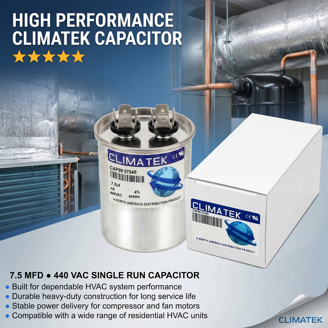 ClimaTek Capacitor Replaces Capcom GE Genteq C307R 97F9204 C407R ClimaTek Capacitor Replaces Capcom GE Genteq C307R 97F9204 C407R