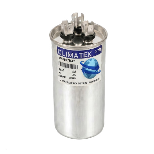 ClimaTek Round Dual Run Capacitor 75 + 5 MFD 370 440 Volt Replaces Supco CR75+5x440R