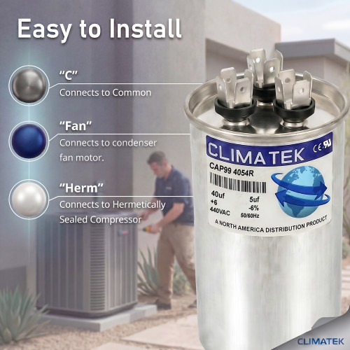 ClimaTek 40/5 uf 370 / 440 Volt  Capacitor Replaces Comfortmaker Sears 1172148 1172147