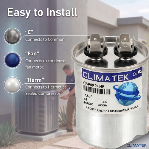 12107 - ClimaTek 7.5 uf MFD 440 Volt Capacitor Fits Mars Mars2 Jard