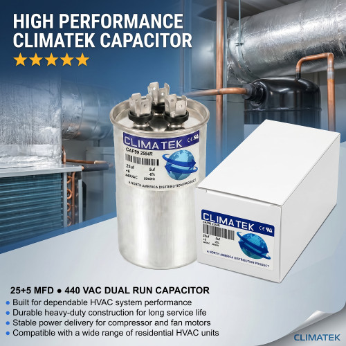 HC98KA026 HC98KA026D - ClimaTek 25/5 uf MFD 440 Volt Capacitor Replaces Carrier Bryant Payne