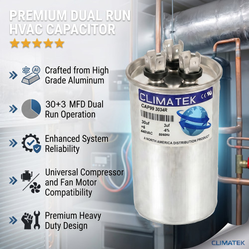 1082631 HQ1082631AX - Climatek 30/3 uf MFD 370 Volt Capacitor Fits ICP Heil Tempstar