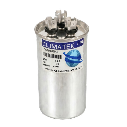 Climatek Run Capacitor 80+7.5 uF MFD 440 Volt Round Fits GE Genteq 27L801BZ2