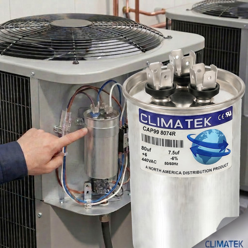 Climatek Run Capacitor 80+7.5 uF MFD 440 Volt Round Fits ICP Heil HQ1149999AX