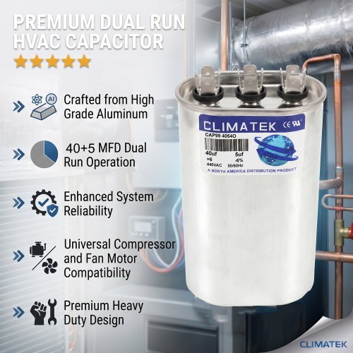 40/5 uf MFD Oval 370 / 440 Volt Capacitor Fits Lennox Armstrong Ducane 53H2501PR