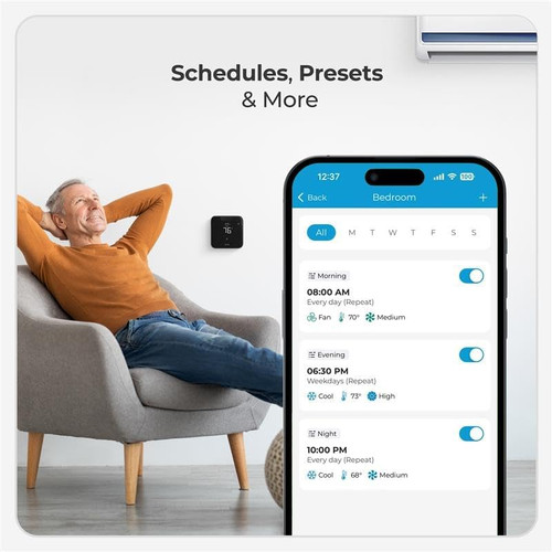 OEM Cielo Breez Max Smart Thermostat BM101WA (Black) Mini-Split, Window, and Portable Units  | AI-Based Tech | Free App, No Subscription | Alexa, Google, IFTT