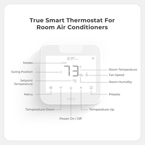 OEM Cielo Breez Max Smart Thermostat BM102WA (White) Mini-Split, Window, and Portable Units  | AI-Based Tech | Free App, No Subscription | Alexa, Google, IFTT