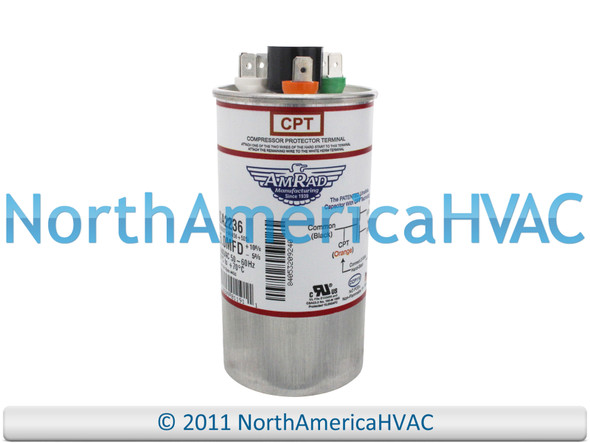 OEM Amrad Capacitor Dual Run Round 45/5 uf MFD 370 Volt VAC Replaces RA2000/37(456+505)