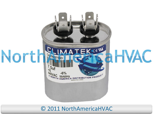 Climatek Motor Run Capacitor 7.5 uF MFD 440 Volt Oval Fits York 024-20044-000