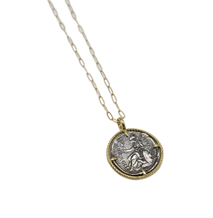 Sterling Greek Coin on Sterling Silver Short Chain