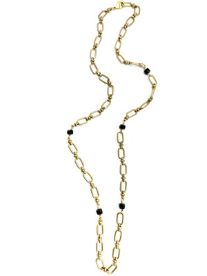 Mid Length Gold Chain with Black Spinel Cubes