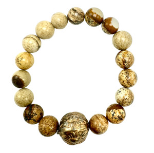 Jasper and Vintage Brass  Bead Stretch Bracelet